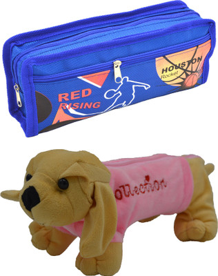

Hrinkar Cartoon Pencil Pouch Printed and Animal Art Plastic Pencil Boxes(Set of 2, Blue, Pink, Brown)