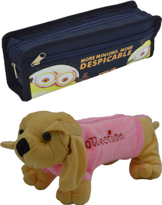 

Hrinkar Cartoon Pencil Pouch Printed and Animal Art Plastic Pencil Boxes(Set of 2, Blue, Pink, Brown)