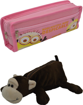 

Hrinkar Cartoon Pencil Pouch Printed and Animal Art Plastic Pencil Boxes(Set of 2, Pink, Brown, White)