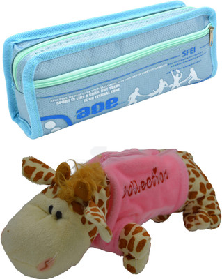

Hrinkar Cartoon Pencil Pouch Printed and Animal Art Plastic Pencil Boxes(Set of 2, Blue, Pink, Brown, White)