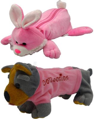 

Hrinkar Cartoon Pencil Pouch Animal and Animal Art Plastic Pencil Boxes(Set of 2, Pink, Grey, Pink, Brown)