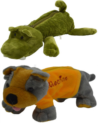 

Hrinkar Cartoon Pencil Pouch Animal and Animal Art Plastic Pencil Boxes(Set of 2, Green, Grey, Yellow)
