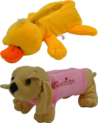 

Hrinkar Cartoon Pencil Pouch Animal and Animal Art Plastic Pencil Boxes(Set of 2, Yellow, Pink, Brown)