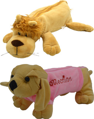 

Hrinkar Cartoon Pencil Pouch Animal and Animal Art Plastic Pencil Boxes(Set of 2, Brown, Pink, Brown)