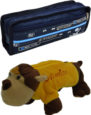 

Hrinkar Cartoon Pencil Pouch Printed and Animal Art Plastic Pencil Boxes(Set of 2, Blue, Yellow, Brown)