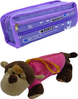 

Hrinkar Cartoon Pencil Pouch Printed and Animal Art Plastic Pencil Boxes(Set of 2, Purple, Pink, Brown, White)