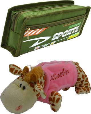 

Hrinkar Cartoon Pencil Pouch Printed and Animal Art Plastic Pencil Boxes(Set of 2, Green, Pink, Brown, White)