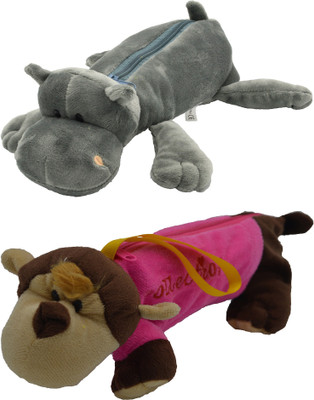 

Hrinkar Cartoon Pencil Pouch Animal and Animal Art Plastic Pencil Boxes(Set of 2, Grey, Pink, Brown, White)