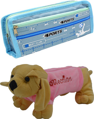 

Hrinkar Cartoon Pencil Pouch Printed and Animal Art Plastic Pencil Boxes(Set of 2, Blue, Pink, Brown)