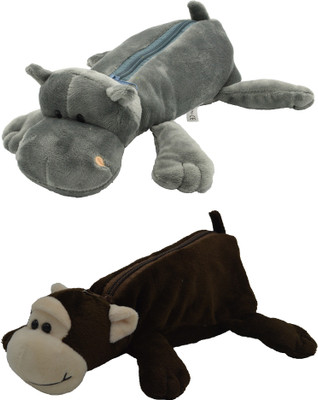 

Hrinkar Cartoon Pencil Pouch Animal and Animal Art Plastic Pencil Boxes(Set of 2, Grey, Brown, White)