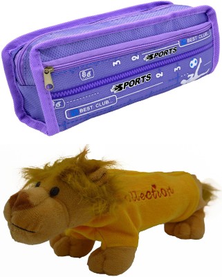 

Hrinkar Cartoon Pencil Pouch Printed and Animal Art Plastic Pencil Boxes(Set of 2, Purple, Yellow, Brown)