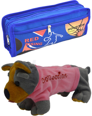 

Hrinkar Cartoon Pencil Pouch Printed and Animal Art Plastic Pencil Boxes(Set of 2, Blue, Grey, Pink, Brown)