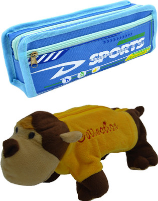 

Hrinkar Cartoon Pencil Pouch Printed and Animal Art Plastic Pencil Boxes(Set of 2, Blue, Yellow, Brown)