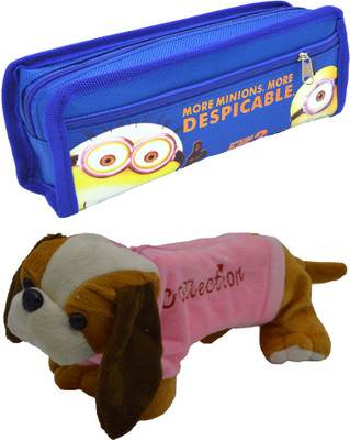 

Hrinkar Cartoon Pencil Pouch Printed and Animal Art Plastic Pencil Boxes(Set of 2, Blue, Pink, Yellow, Brown)