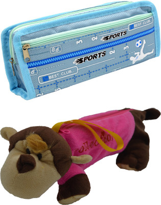 

Hrinkar Cartoon Pencil Pouch Printed and Animal Art Plastic Pencil Boxes(Set of 2, Blue, Pink, Brown, White)