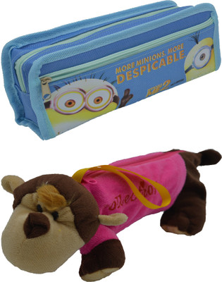 

Hrinkar Cartoon Pencil Pouch Printed and Animal Art Plastic Pencil Boxes(Set of 2, Blue, Pink, Brown, White)