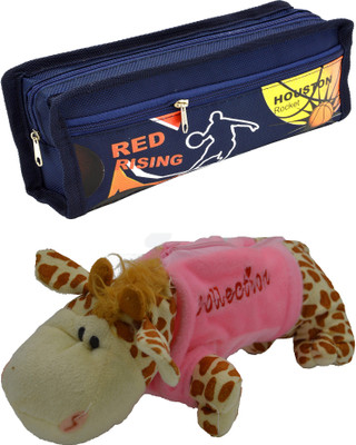 

Hrinkar Cartoon Pencil Pouch Printed and Animal Art Plastic Pencil Boxes(Set of 2, Blue, Pink, Brown, White)