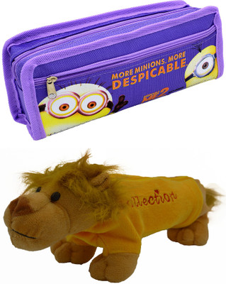 

Hrinkar Cartoon Pencil Pouch Printed and Animal Art Plastic Pencil Boxes(Set of 2, Purple, Yellow, Brown)