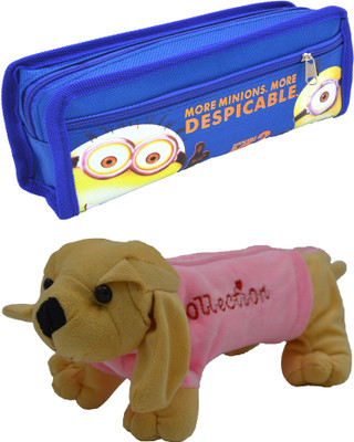 

Hrinkar Cartoon Pencil Pouch Printed and Animal Art Plastic Pencil Boxes(Set of 2, Blue, Pink, Brown)
