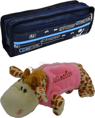 

Hrinkar Cartoon Pencil Pouch Printed and Animal Art Plastic Pencil Boxes(Set of 2, Blue, Pink, Brown, White)