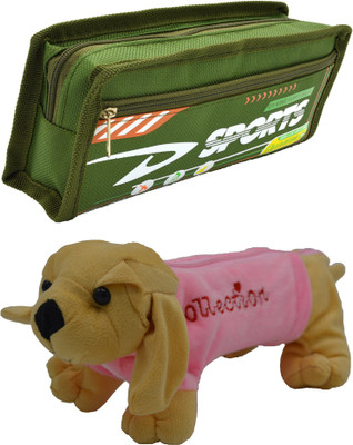 

Hrinkar Cartoon Pencil Pouch Printed and Animal Art Plastic Pencil Boxes(Set of 2, Green, Pink, Brown)