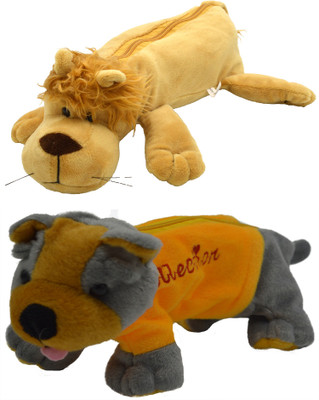 

Hrinkar Cartoon Pencil Pouch Animal and Animal Art Plastic Pencil Boxes(Set of 2, Brown, Grey, Yellow)