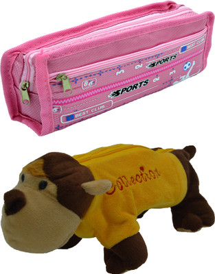 

Hrinkar Cartoon Pencil Pouch Printed and Animal Art Plastic Pencil Boxes(Set of 2, Pink, Yellow, Brown)