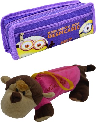 

Hrinkar Cartoon Pencil Pouch Printed and Animal Art Plastic Pencil Boxes(Set of 2, Purple, Pink, Brown, White)