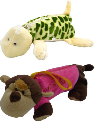 

Hrinkar Cartoon Pencil Pouch Animal and Animal Art Plastic Pencil Boxes(Set of 2, Green, Pink, Brown, White)