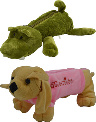 

Hrinkar Cartoon Pencil Pouch Animal and Animal Art Plastic Pencil Boxes(Set of 2, Green, Pink, Brown)