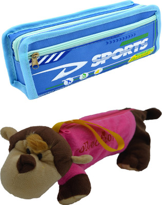 

Hrinkar Cartoon Pencil Pouch Printed and Animal Art Plastic Pencil Boxes(Set of 2, Blue, Pink, Brown, White)