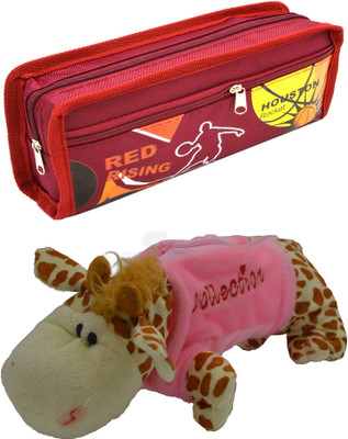 

Hrinkar Cartoon Pencil Pouch Printed and Animal Art Plastic Pencil Boxes(Set of 2, Red, Pink, Brown, White)