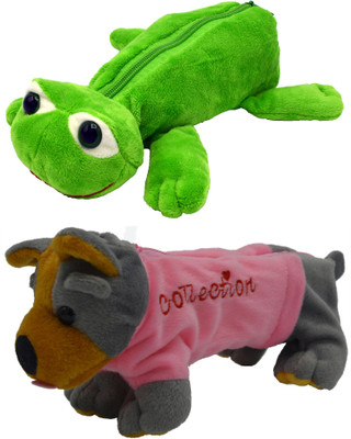 

Hrinkar Cartoon Pencil Pouch Animal and Animal Art Plastic Pencil Boxes(Set of 2, Green, Grey, Pink, Brown)