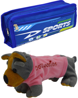 

Hrinkar Cartoon Pencil Pouch Printed and Animal Art Plastic Pencil Boxes(Set of 2, Blue, Grey, Pink, Brown)