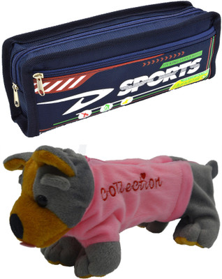 

Hrinkar Cartoon Pencil Pouch Printed and Animal Art Plastic Pencil Boxes(Set of 2, Blue, Grey, Pink, Brown)