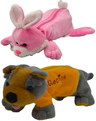 

Hrinkar Cartoon Pencil Pouch Animal and Animal Art Plastic Pencil Boxes(Set of 2, Pink, Grey, Yellow)