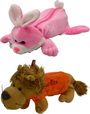 

Hrinkar Cartoon Pencil Pouch Animal and Animal Art Plastic Pencil Boxes(Set of 2, Pink, Yellow, Orange)