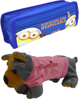 

Hrinkar Cartoon Pencil Pouch Printed and Animal Art Plastic Pencil Boxes(Set of 2, Blue, Grey, Pink, Brown)