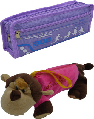 

Hrinkar Cartoon Pencil Pouch Printed and Animal Art Plastic Pencil Boxes(Set of 2, Purple, Pink, Brown, White)