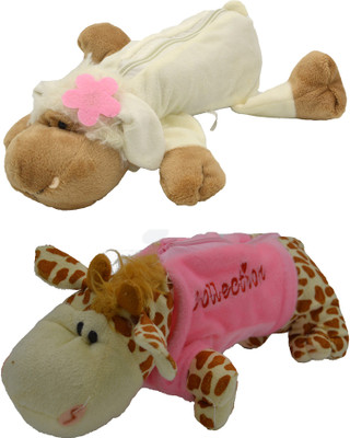 

Hrinkar Cartoon Pencil Pouch Animal and Animal Art Plastic Pencil Boxes(Set of 2, Brown, Pink, Brown, White)