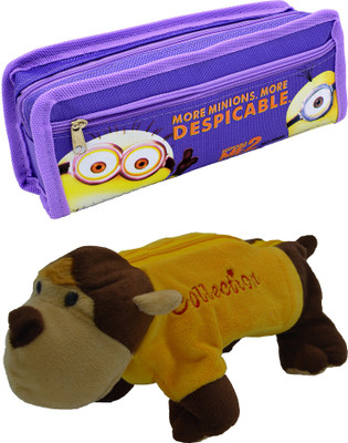 

Hrinkar Cartoon Pencil Pouch Printed and Animal Art Plastic Pencil Boxes(Set of 2, Purple, Yellow, Brown)