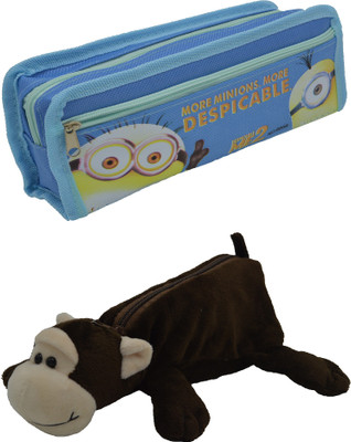 

Hrinkar Cartoon Pencil Pouch Printed and Animal Art Plastic Pencil Boxes(Set of 2, Blue, Brown, White)