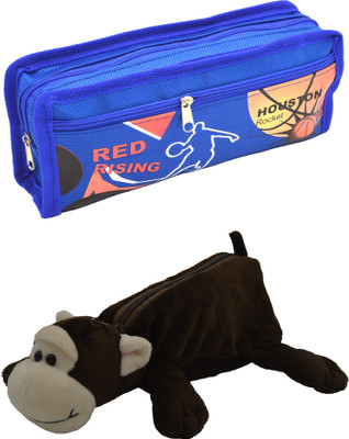 

Hrinkar Cartoon Pencil Pouch Printed and Animal Art Plastic Pencil Boxes(Set of 2, Blue, Brown, White)