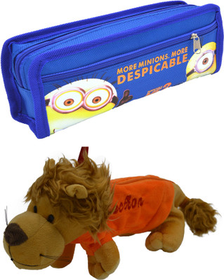 

Hrinkar Cartoon Pencil Pouch Printed and Animal Art Plastic Pencil Boxes(Set of 2, Blue, Yellow, Orange)