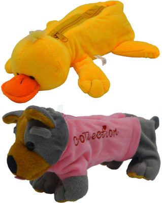 

Hrinkar Cartoon Pencil Pouch Animal and Animal Art Plastic Pencil Boxes(Set of 2, Yellow, Grey, Pink, Brown)