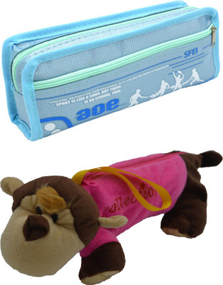 Hrinkar Cartoon Pencil Pouch Printed and Animal Art Plastic Pencil Boxes(Set of 2, Blue, Pink, Brown, White)