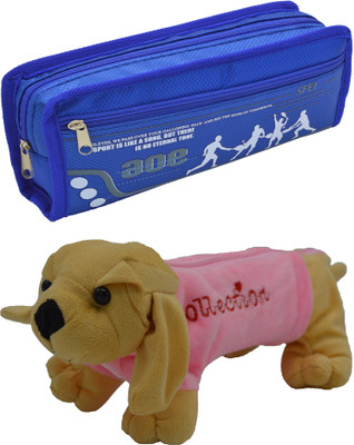 

Hrinkar Cartoon Pencil Pouch Printed and Animal Art Plastic Pencil Boxes(Set of 2, Blue, Pink, Brown)
