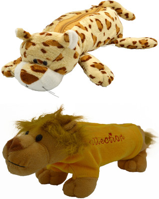 

Hrinkar Cartoon Pencil Pouch Animal and Animal Art Plastic Pencil Boxes(Set of 2, Brown, Yellow, Brown)