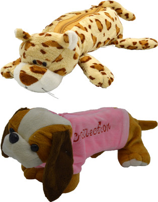 

Hrinkar Cartoon Pencil Pouch Animal and Animal Art Plastic Pencil Boxes(Set of 2, Brown, Pink, Yellow, Brown)