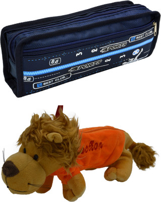 

Hrinkar Cartoon Pencil Pouch Printed and Animal Art Plastic Pencil Boxes(Set of 2, Blue, Yellow, Orange)